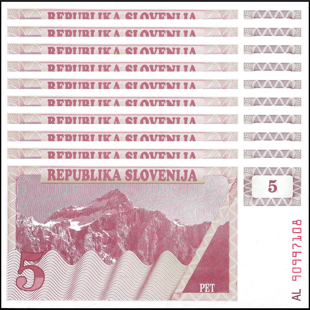 Slovenia - 5 Tolarjev 1990 - Pick- 3 - Set 10 PCS