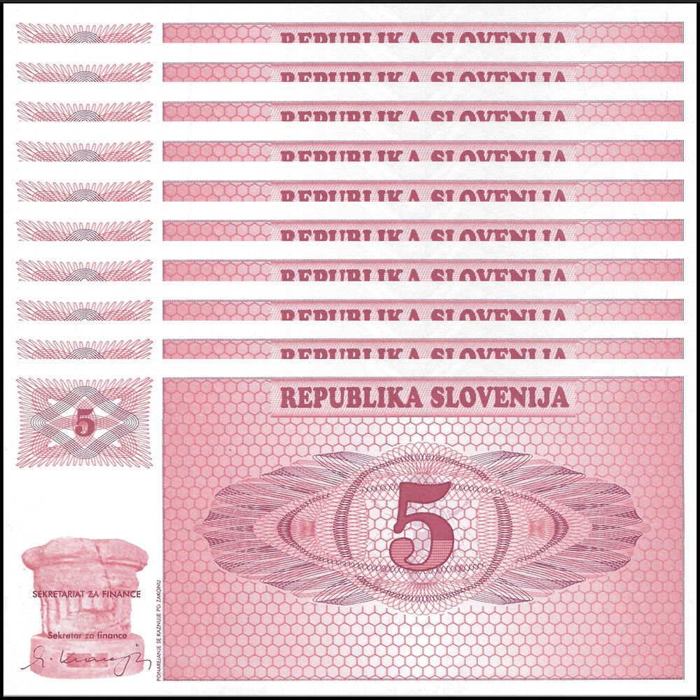 Slovenia - 5 Tolarjev 1990 - Pick- 3 - Set 10 PCS