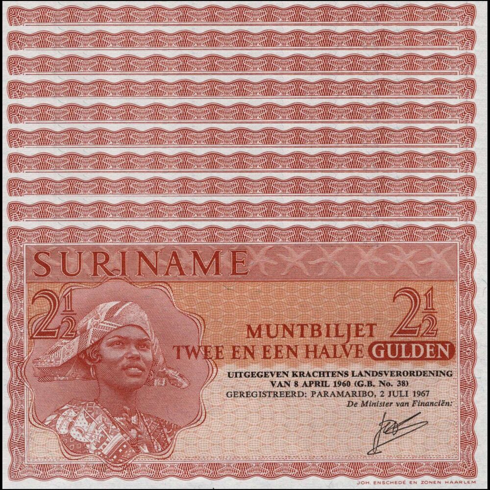 Suriname -  2 1/2 Gulden 1967 - Pick # 117 - Set 10 PCS