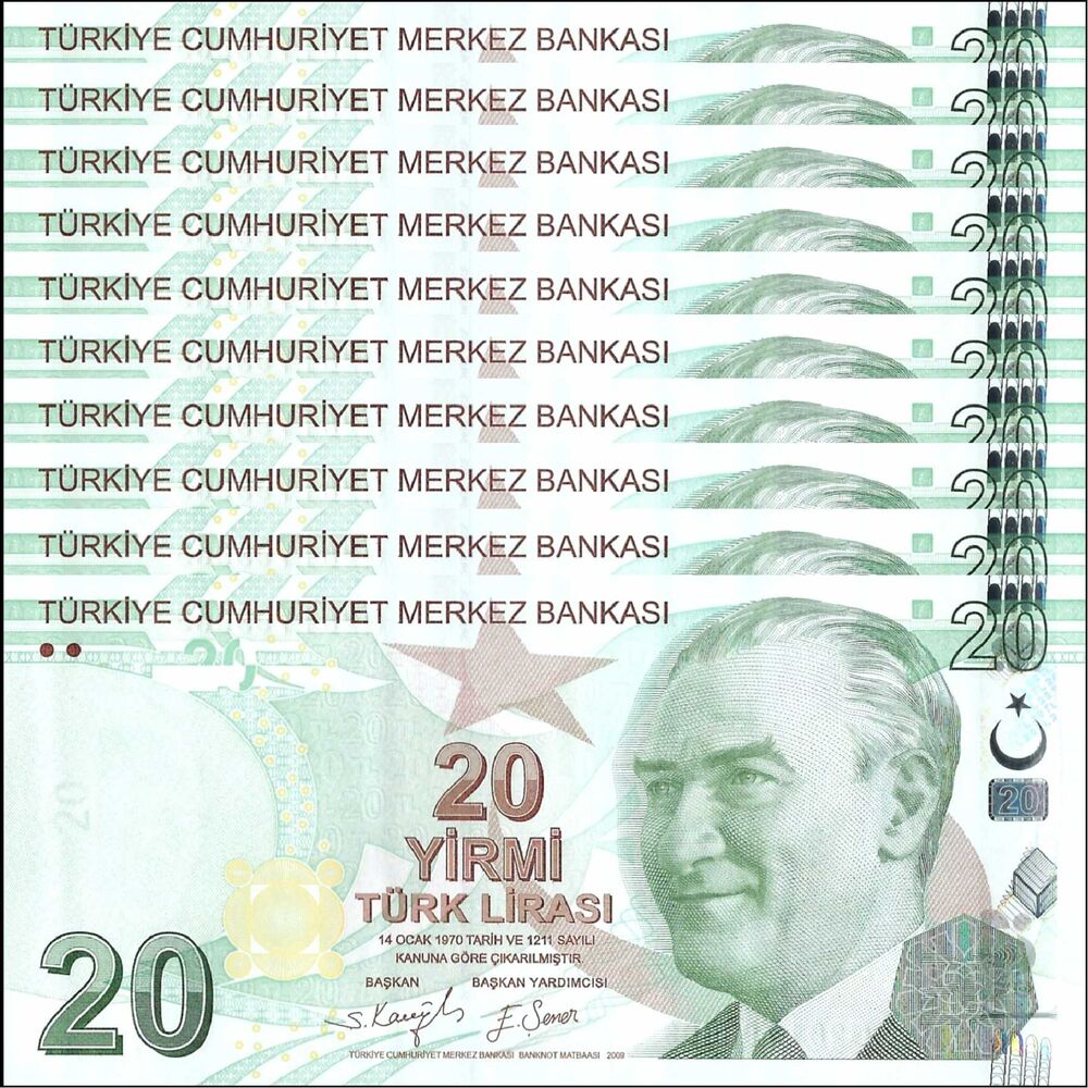 Turkey -  20 Lirasi 2009 - Pick # 224f - Set 10 PCS