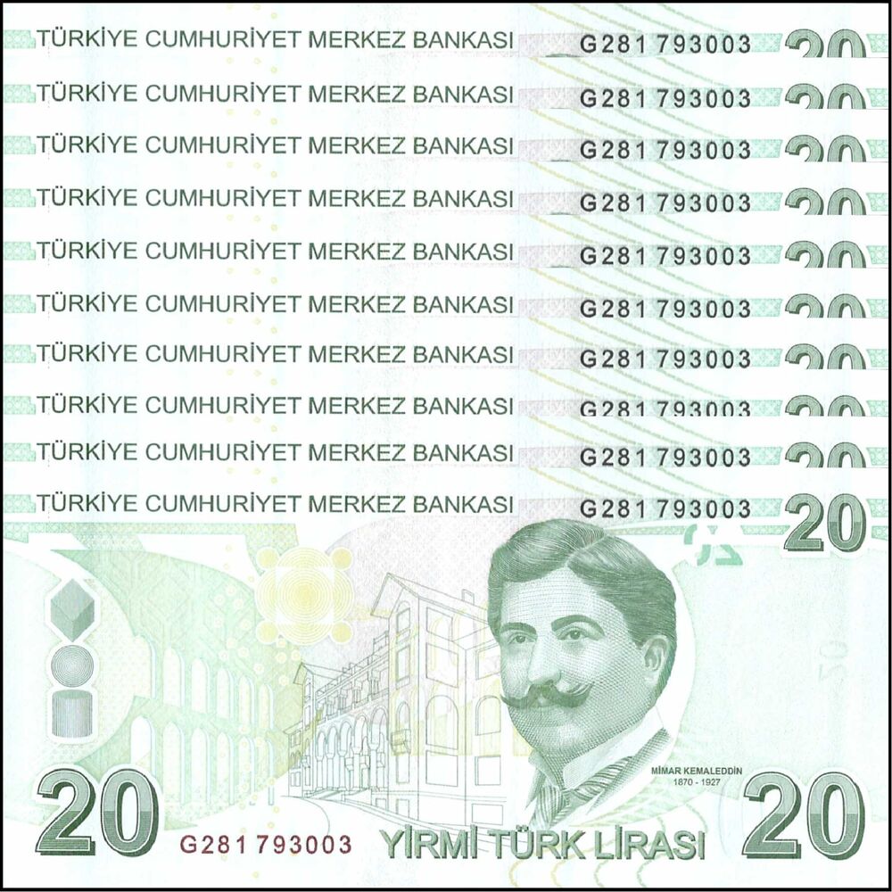 Turkey -  20 Lirasi 2009 - Pick # 224f - Set 10 PCS