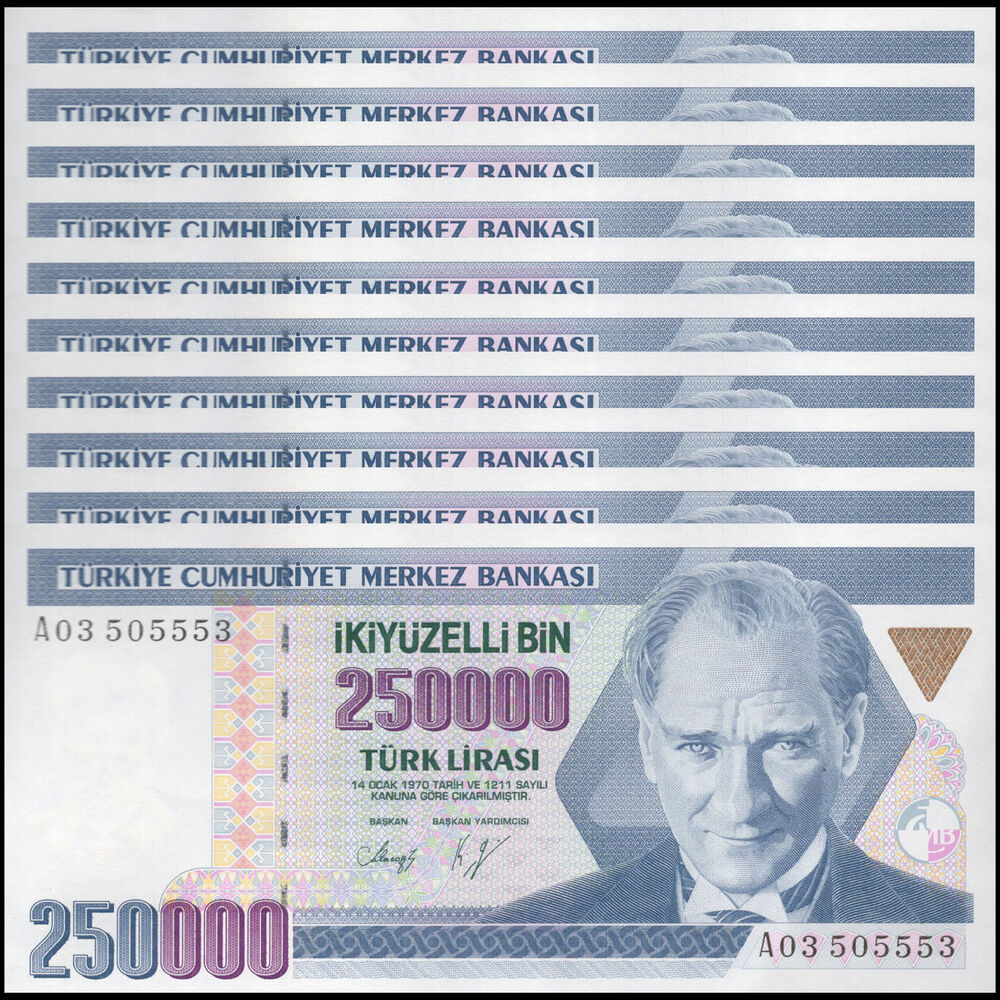 Turkey -  250.000 Lirasi 1992 - Pick # 207 - Set 10 PCS
