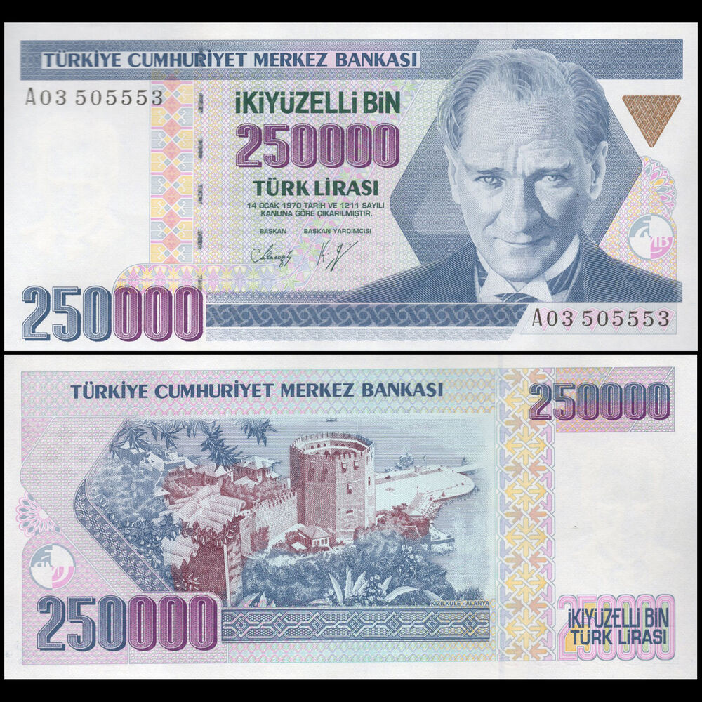 Turkey -  250.000 Lirasi 1992 - Pick # 207 - Set 10 PCS