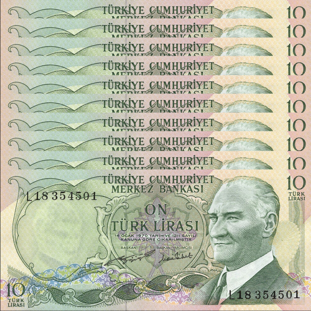Turkey -  10 Lirasi 1970 - Pick # 186 - Set 10 PCS