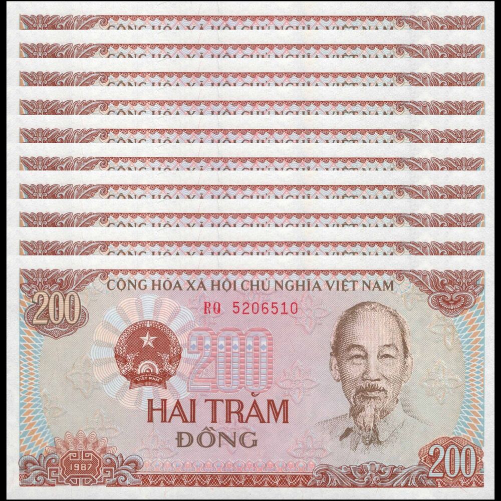 Vietnam -  200 Dong 1987 - Pick # 100 - Set 10 PCS