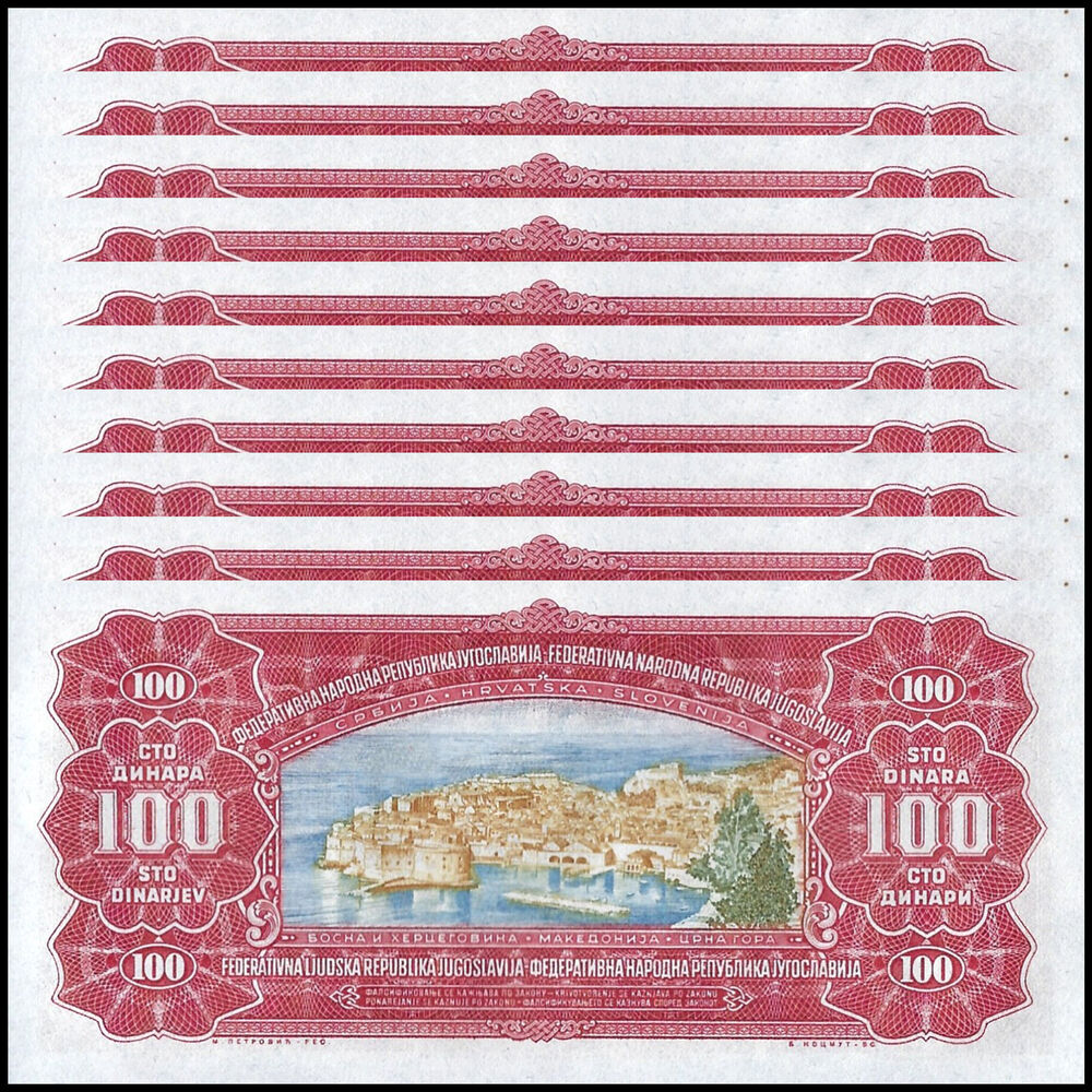 Yugoslavia - 100 Dinara 1955 - Pick # 69 - Set 10 PCS