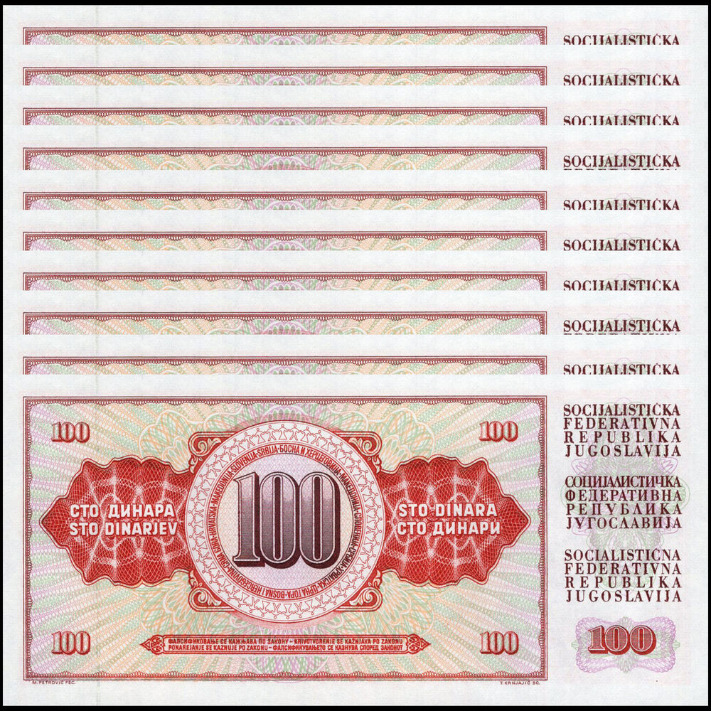 Yugoslavia - 100 Dinara 1986 - Pick- 90c - Set 10 PCS