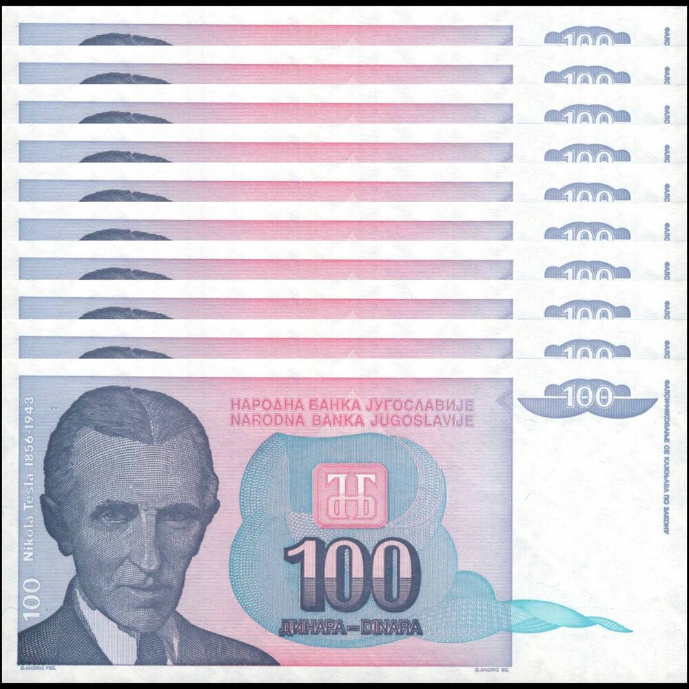 Yugoslavia -  100 Dinara 1994 - Pick # 139 - Set 10 PCS