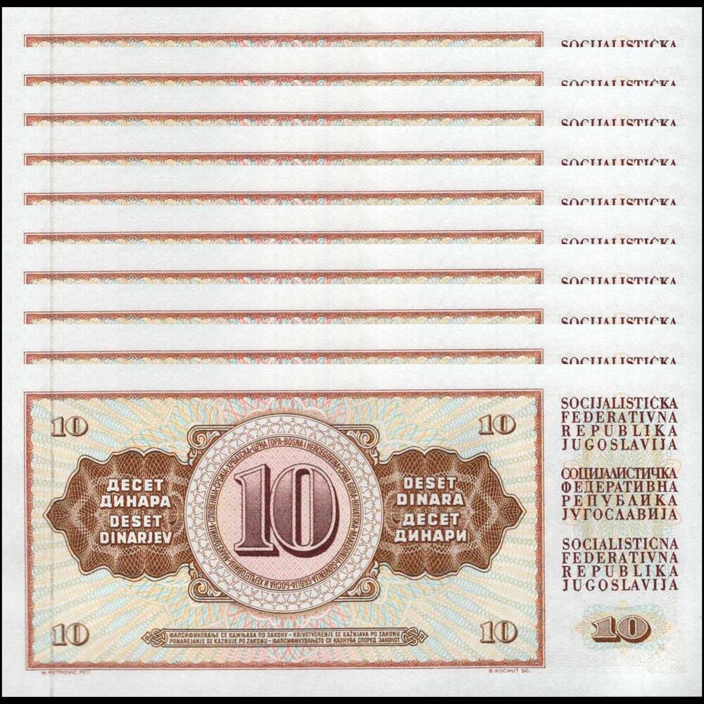 Yugoslavia -  10 Dinara 1968 - Pick # 82c - Set 10 PCS