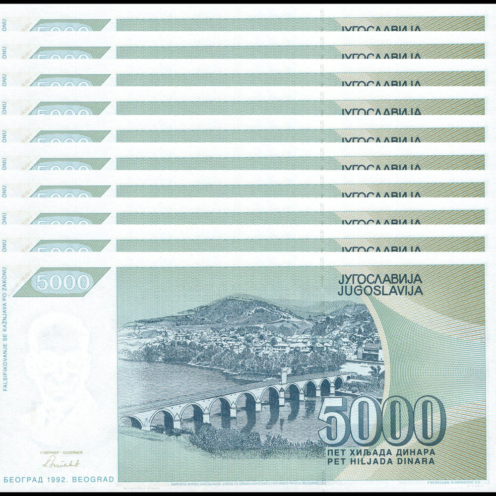 Yugoslavia - 5000 Dinara 1992 - Pick- 115 - Set 10 PCS