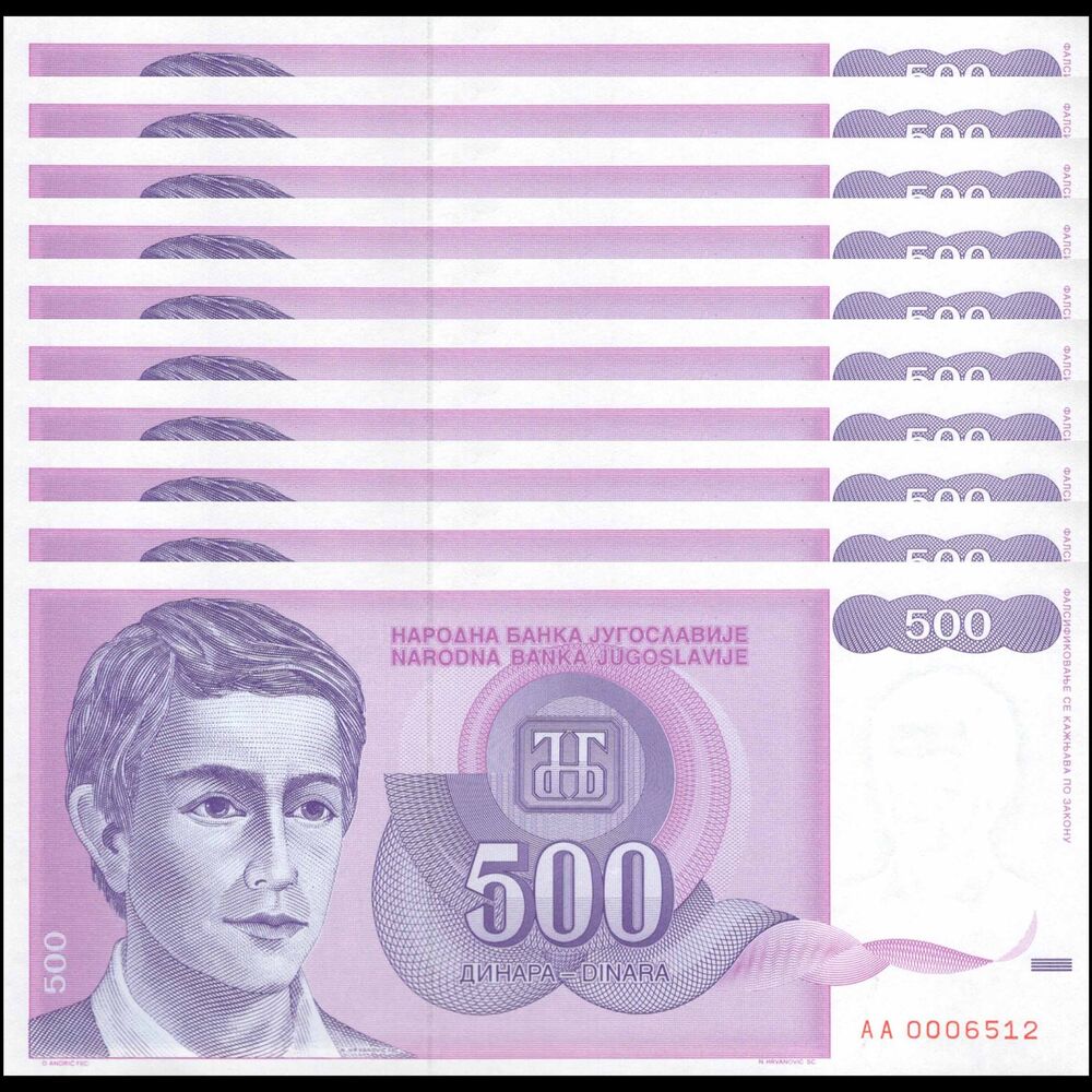 Yugoslavia -  500 Dinara 1992 - Pick # 113 - Set 10 PCS