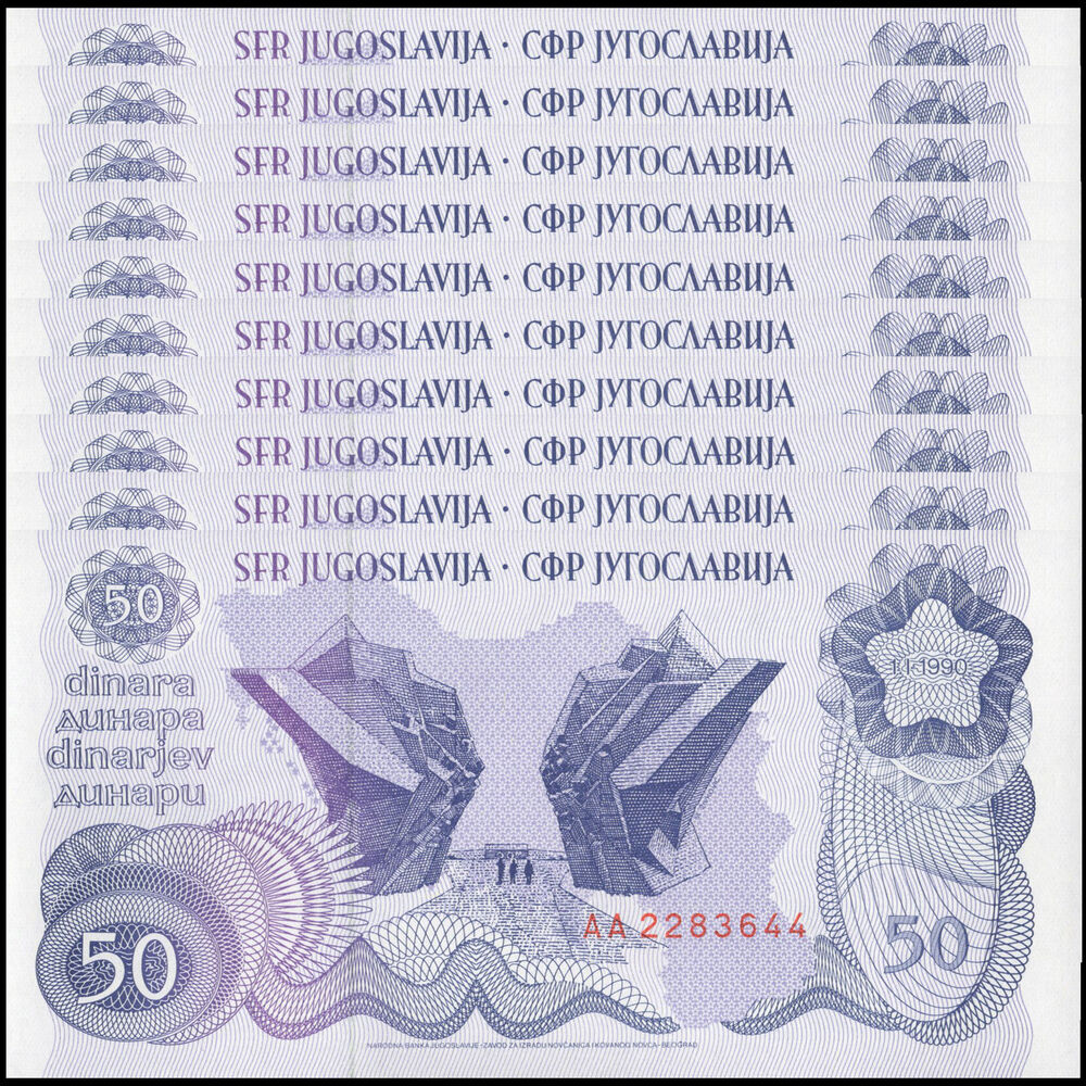 Yugoslavia - 50 Dinara 1990 - Pick- 101 - Set 10 PCS