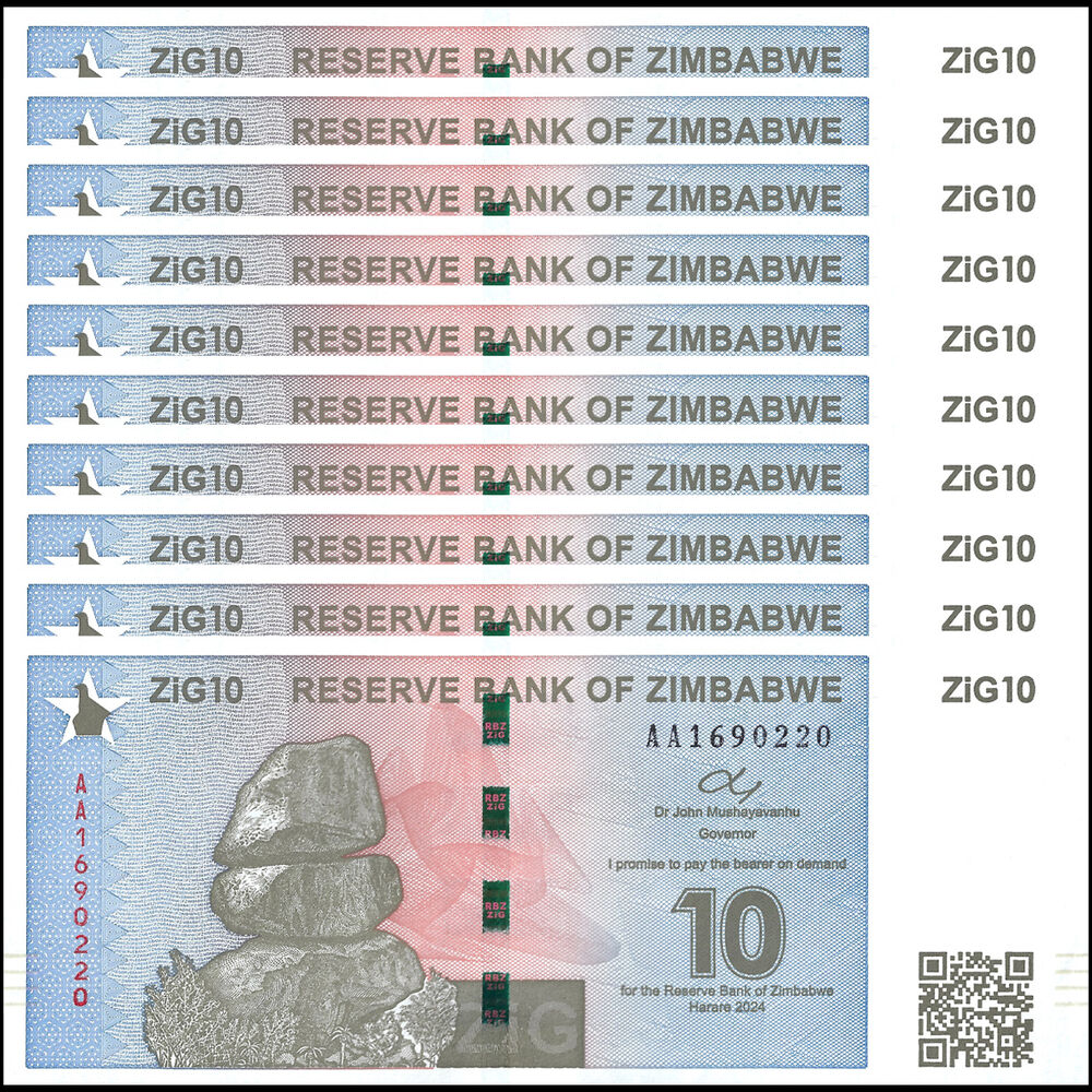 Buy Banknotes - Zimbabwe - 10 Zig 2024 - Pick- NEW / B201 - Set 10 PCS