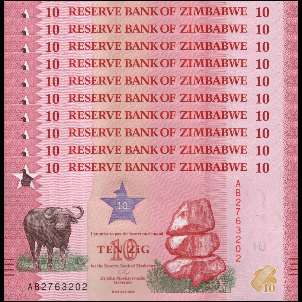 Zimbabwe -  10 Zig 2026 - Pick # NEW - Set 10 PCS