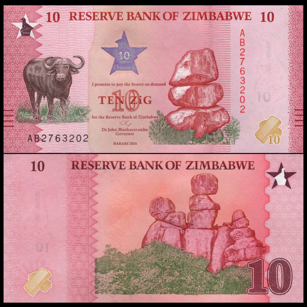 Zimbabwe -  10 Zig 2026 - Pick # NEW - Set 10 PCS