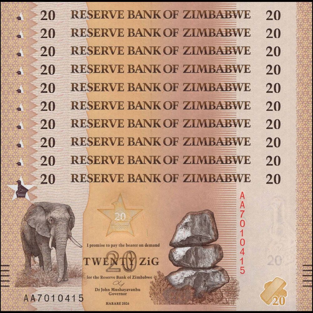 Zimbabwe -  20 Zig 2026 - Pick # NEW - Set 10 PCS