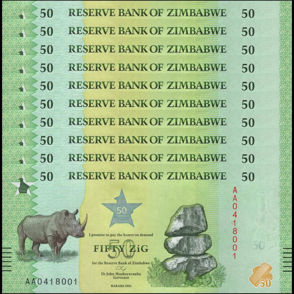 Zimbabwe -  50 Zig 2026 - Pick # NEW - Set 10 PCS