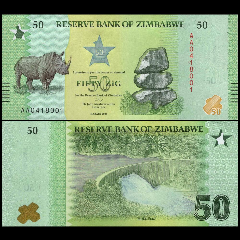 Zimbabwe -  50 Zig 2026 - Pick # NEW - Set 10 PCS