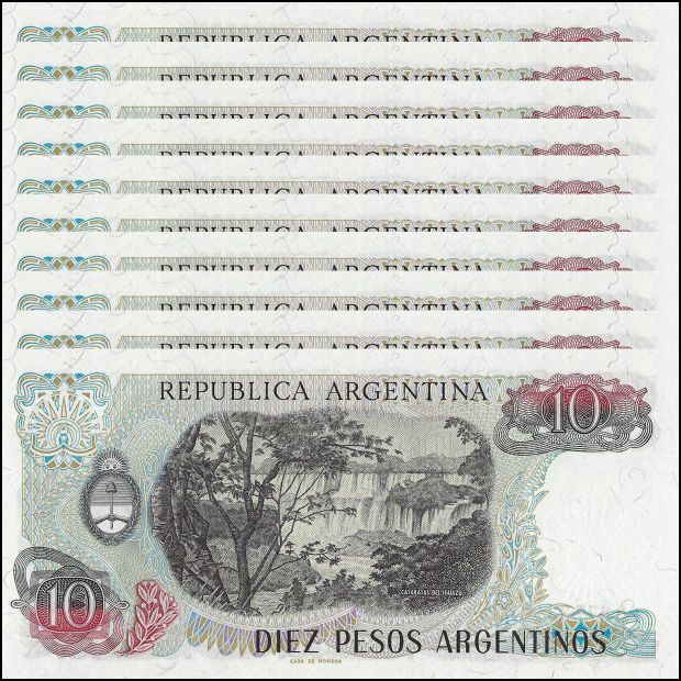 Argentina - 10 Pesos 1983 - Pick- 313 - Set 10 PCS