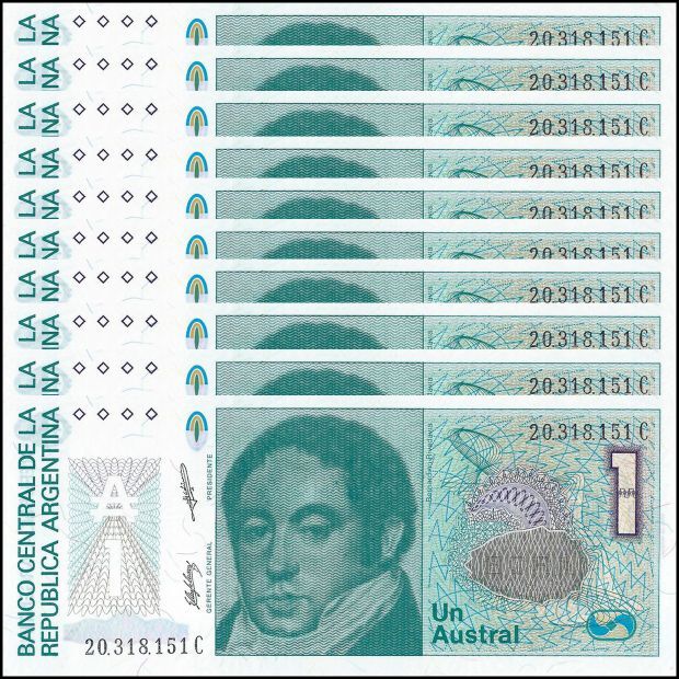 Argentina -  1 Austral 1985 - Pick # 323 - Set 10 PCS