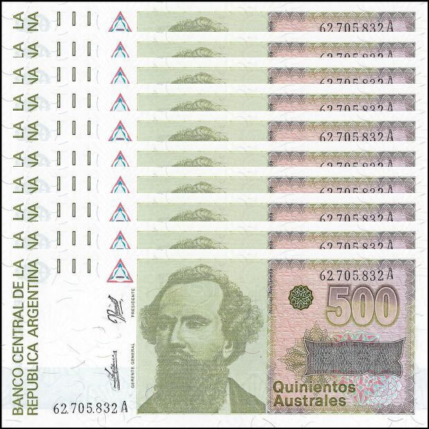 Argentinië -  500 Australes 1990 - Pick # 328b - Set 10 PCS