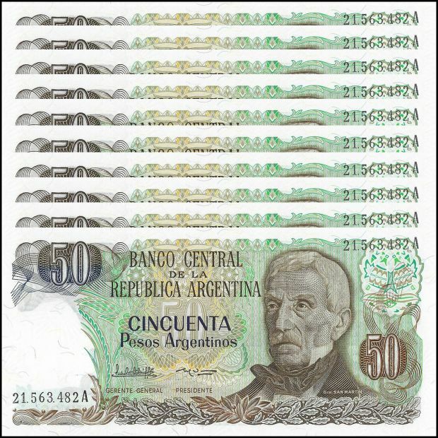 Argentina -  50 Pesos 1983 - Pick # 314 - Set 10 PCS