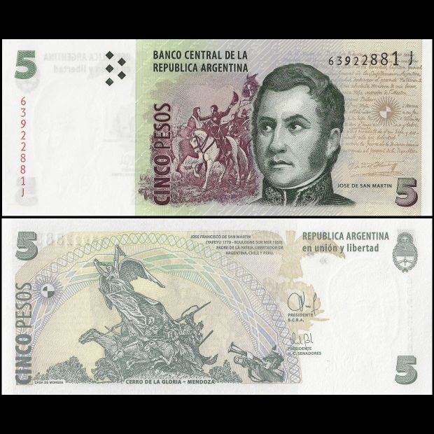 Argentinië -  5 Pesos 2015 - Pick # 353 - Set 10 PCS