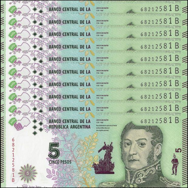 Argentina -  5 Pesos 2015 - Pick # 359 - Set 10 PCS