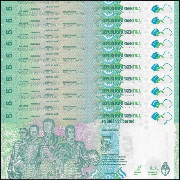 Argentina -  5 Pesos 2015 - Pick # 359 - Set 10 PCS