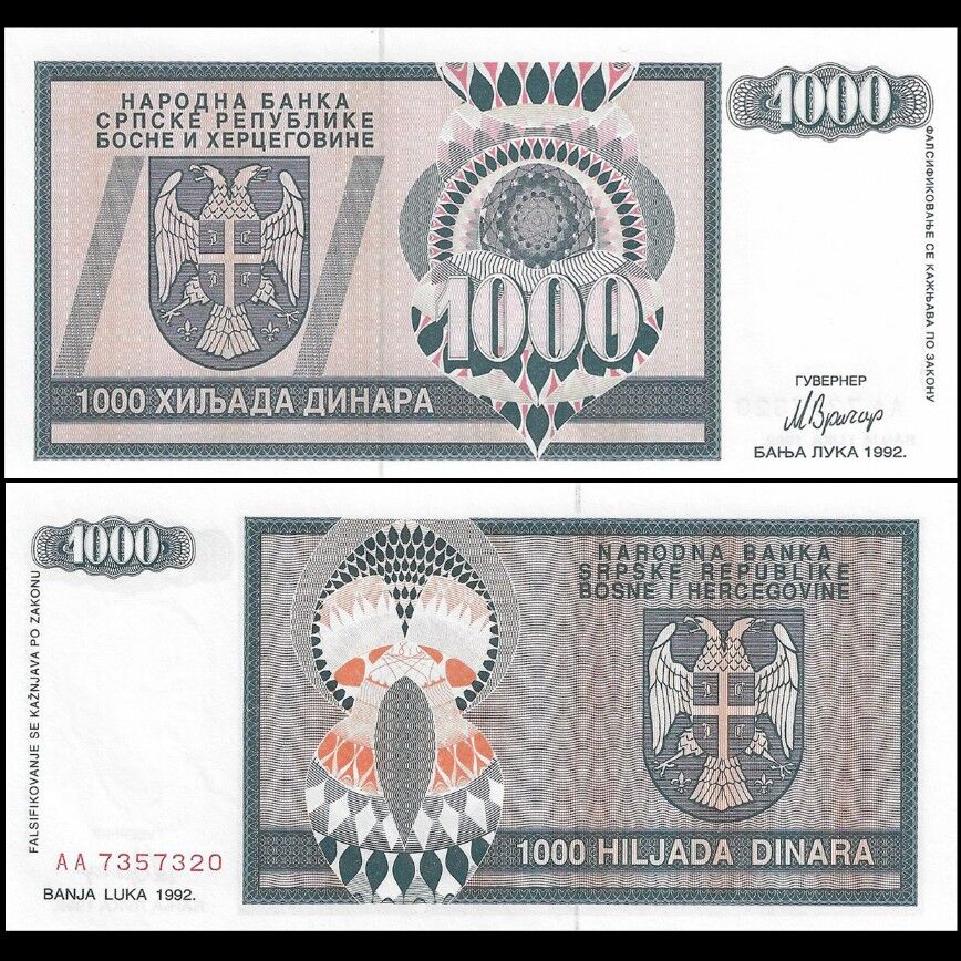 Bosnia and Herzegovina - 1000 Dinara 1992 - Pick- 137 - Set 10 PCS