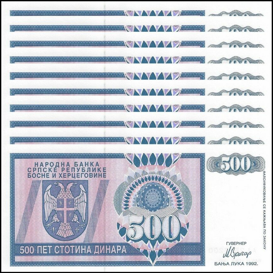 Bosnia and Herzegovina - 500 Dinara 1992 - Pick- 136 - Set 10 PCS