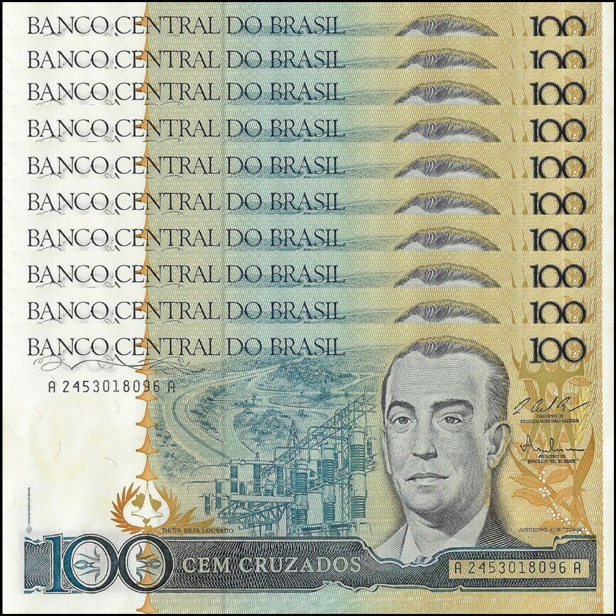 Brazil -  100 Cruzados 1987 - Pick # 211b - Set 10 PCS