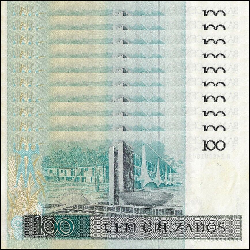 Brazil -  100 Cruzados 1987 - Pick # 211b - Set 10 PCS