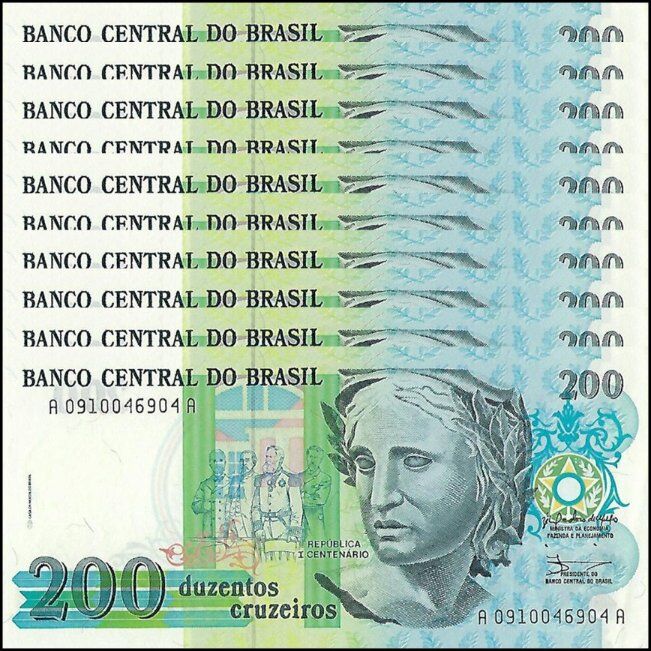 Brazil -  200 Cruzeiros 1990 - Pick # 229 - Set 10 PCS