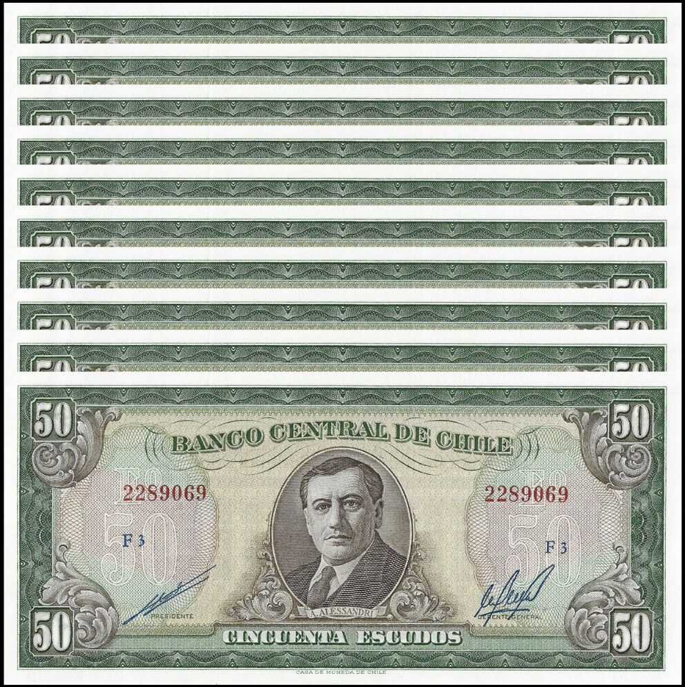 Chile - 50 Escudos 1962/75 - Pick- 140b - Set 10 PSC
