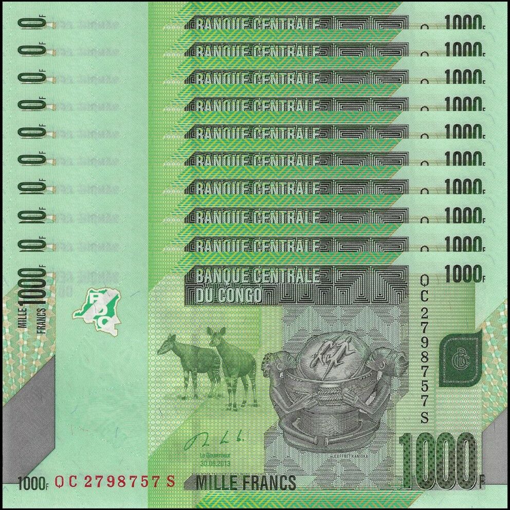 Congo - 1000 Francs 2013 - Pick- 101b - Set 10 PCS