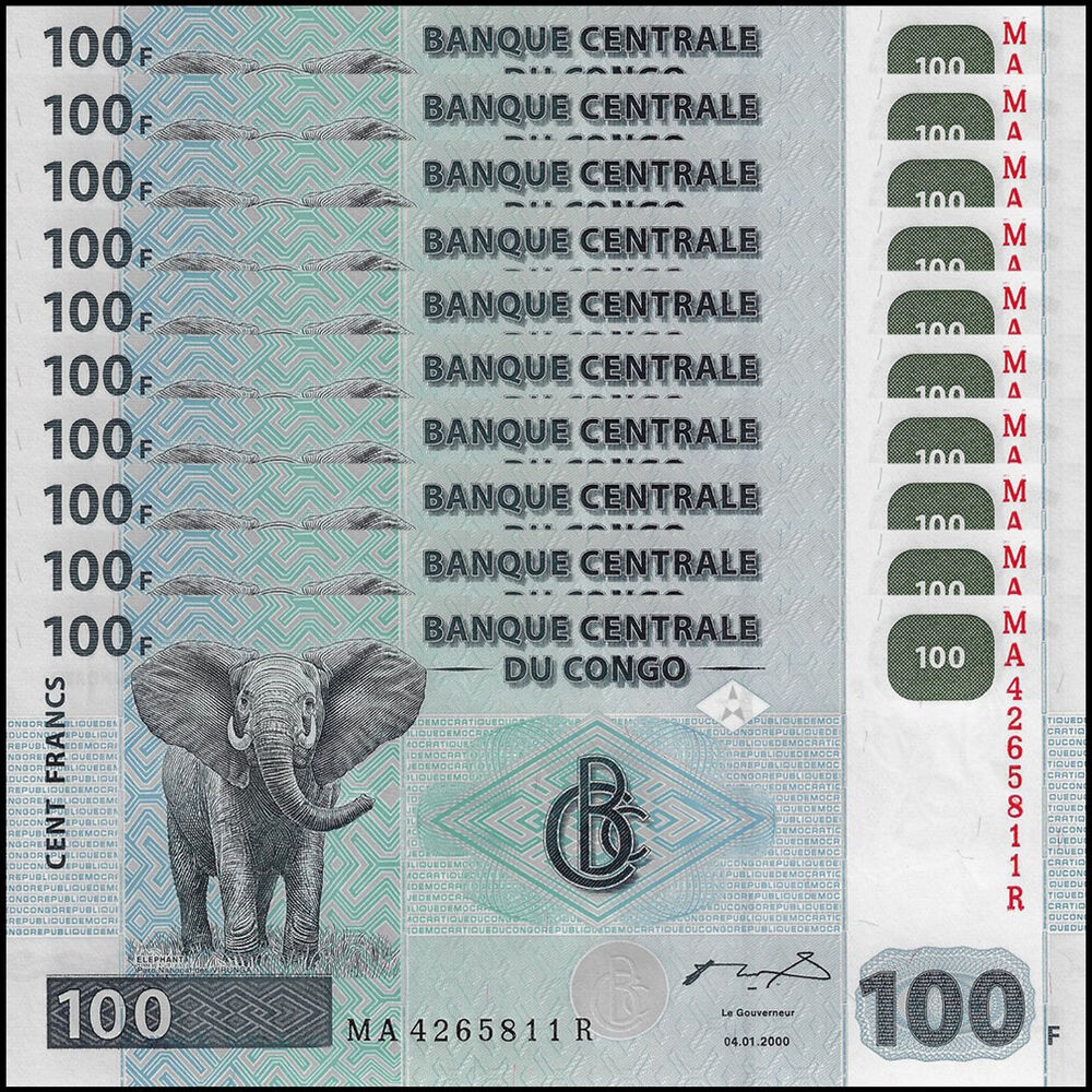 Congo - 100 Francs 2000 - Pick- 92A - Set 10 PCS