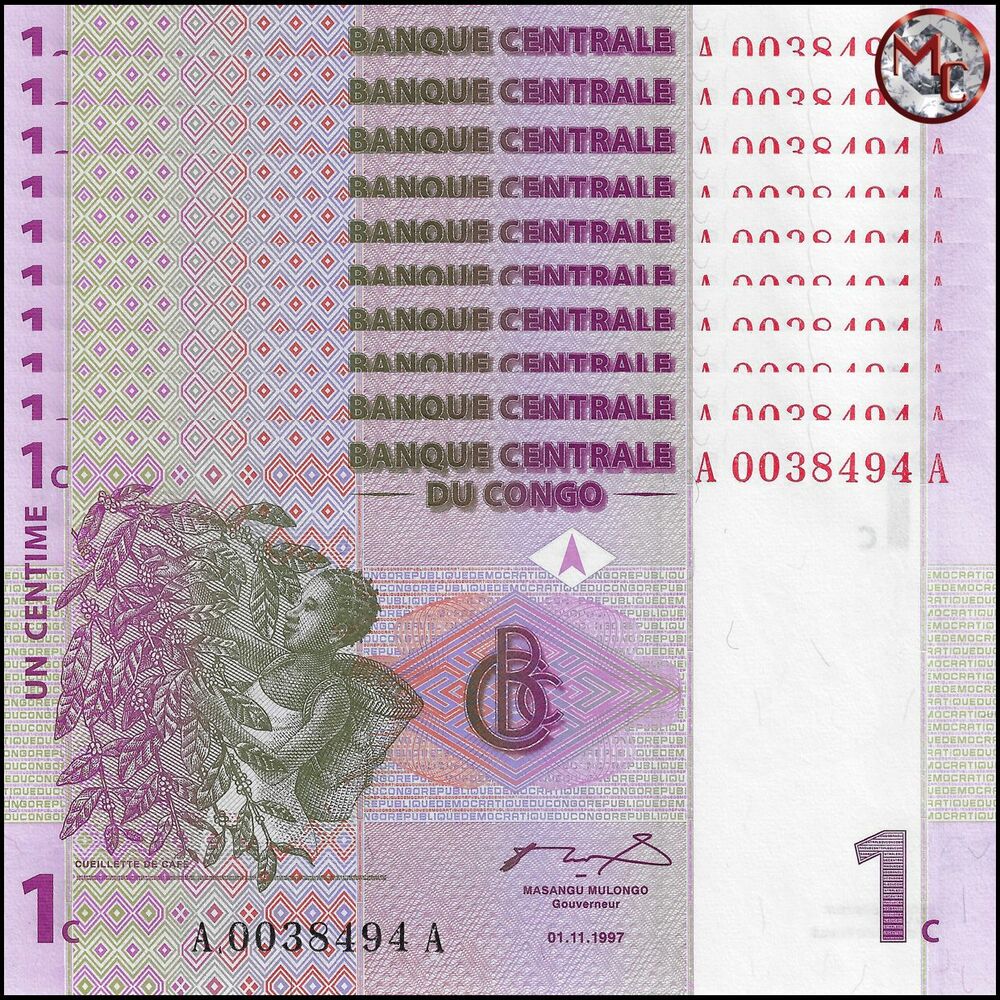 Congo - 1 Centime 1997 - Pick- 80 - Set 10 PCS