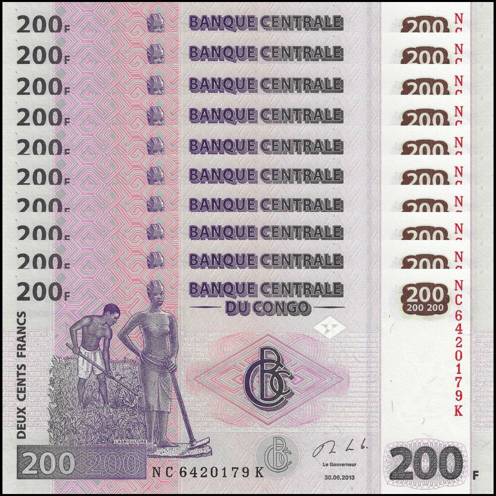 Congo - 200 Francs 2013 - Pick- 99b - Set 10 PCS