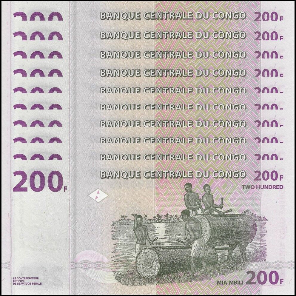 Congo - 200 Francs 2013 - Pick- 99b - Set 10 PCS