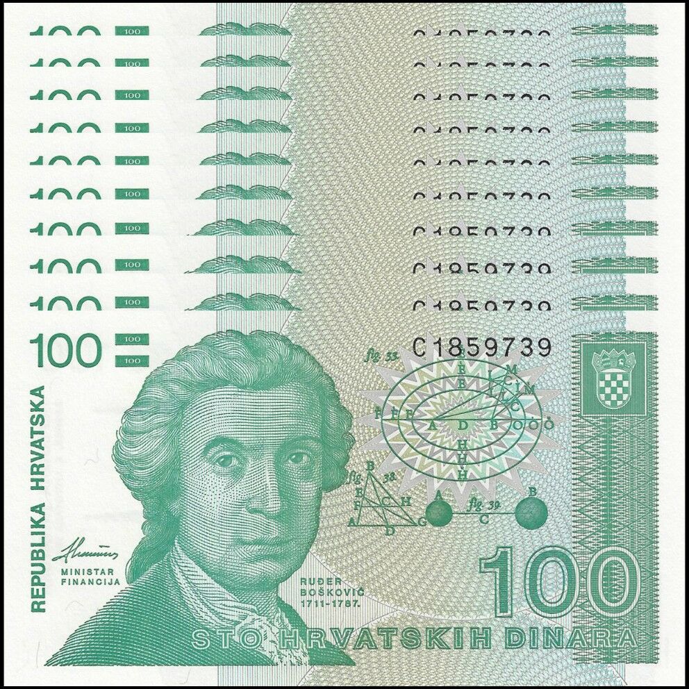 Croatia - 100 Dinara 1991 - Pick- 20 - Set 10 PSC