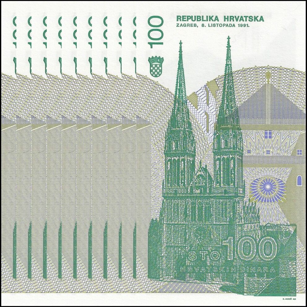 Croatia -  100 Dinara 1991 - Pick # 20 - Set 10 PCS