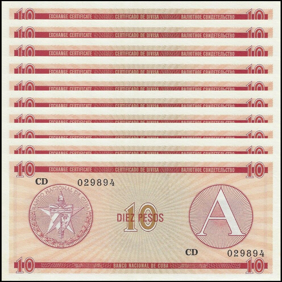Cuba - 10 Pesos 1985 - Pick- FX4 - Set 10 PCS