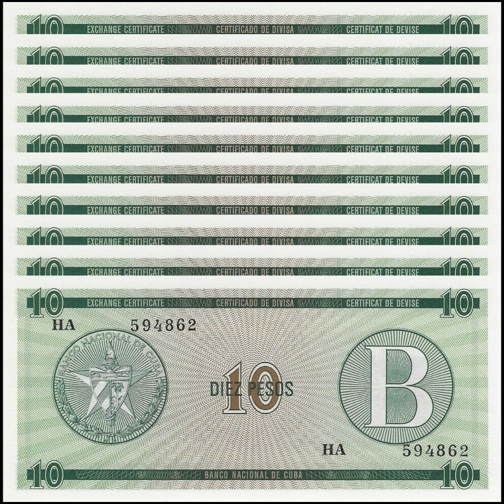 Cuba - 10 Pesos 1985 - Pick- FX8 - Set 10 PCS