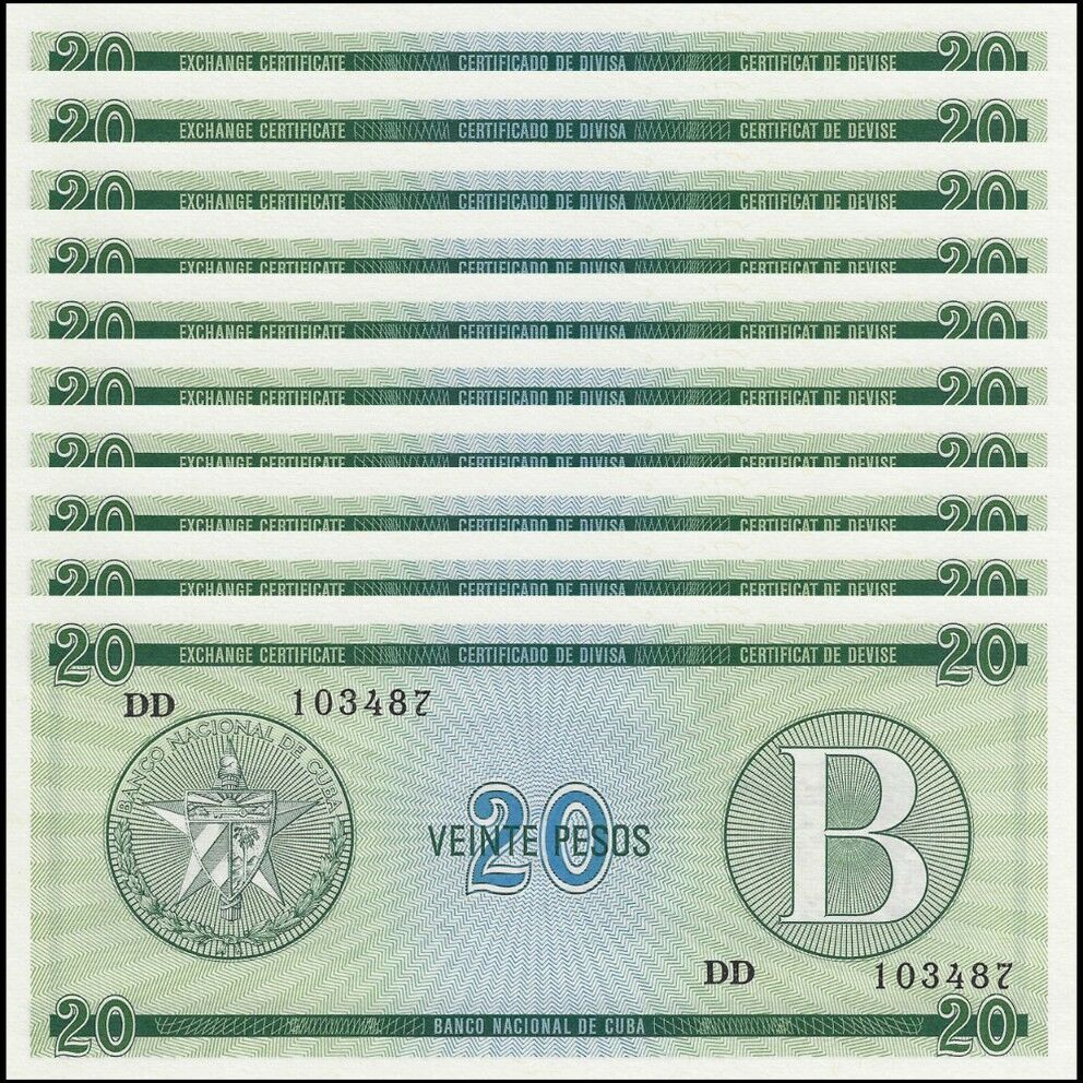 Cuba - 20 Pesos 1985 - Pick- FX9 - Set 10 PCS