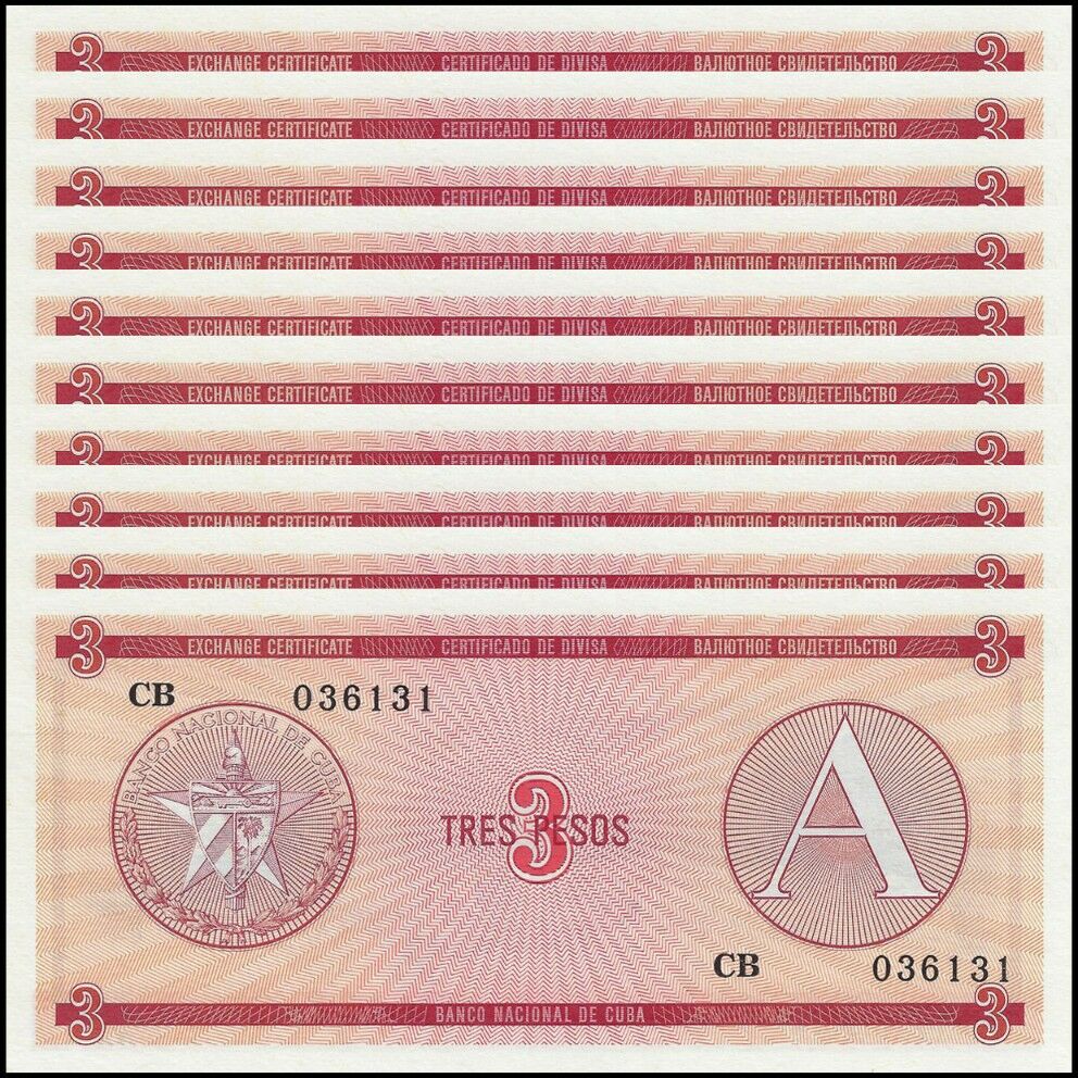 Cuba - 3 Pesos 1985 - Pick- FX2 - Set 10 PCS