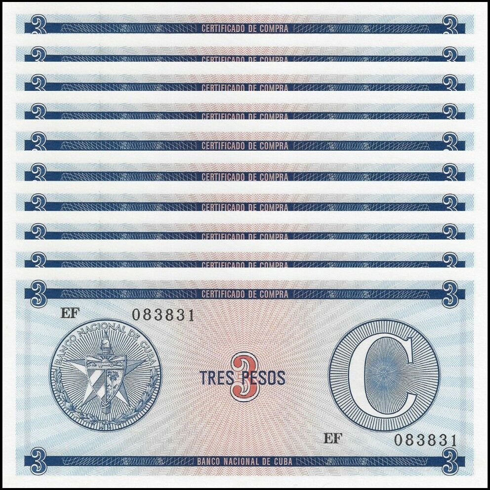 Cuba - 3 Pesos 1991 - Pick- FX20 - Set 10 PSC