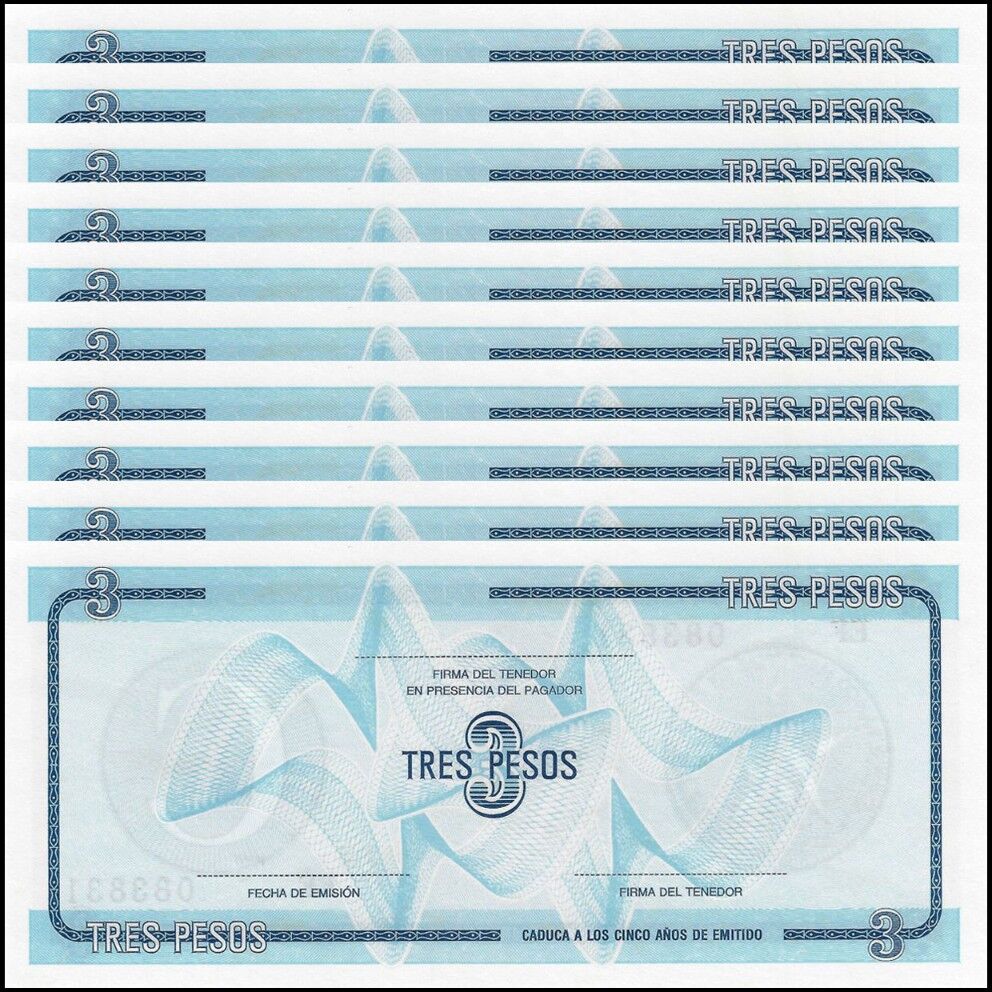 Cuba - 3 Pesos 1991 - Pick- FX20 - Set 10 PSC