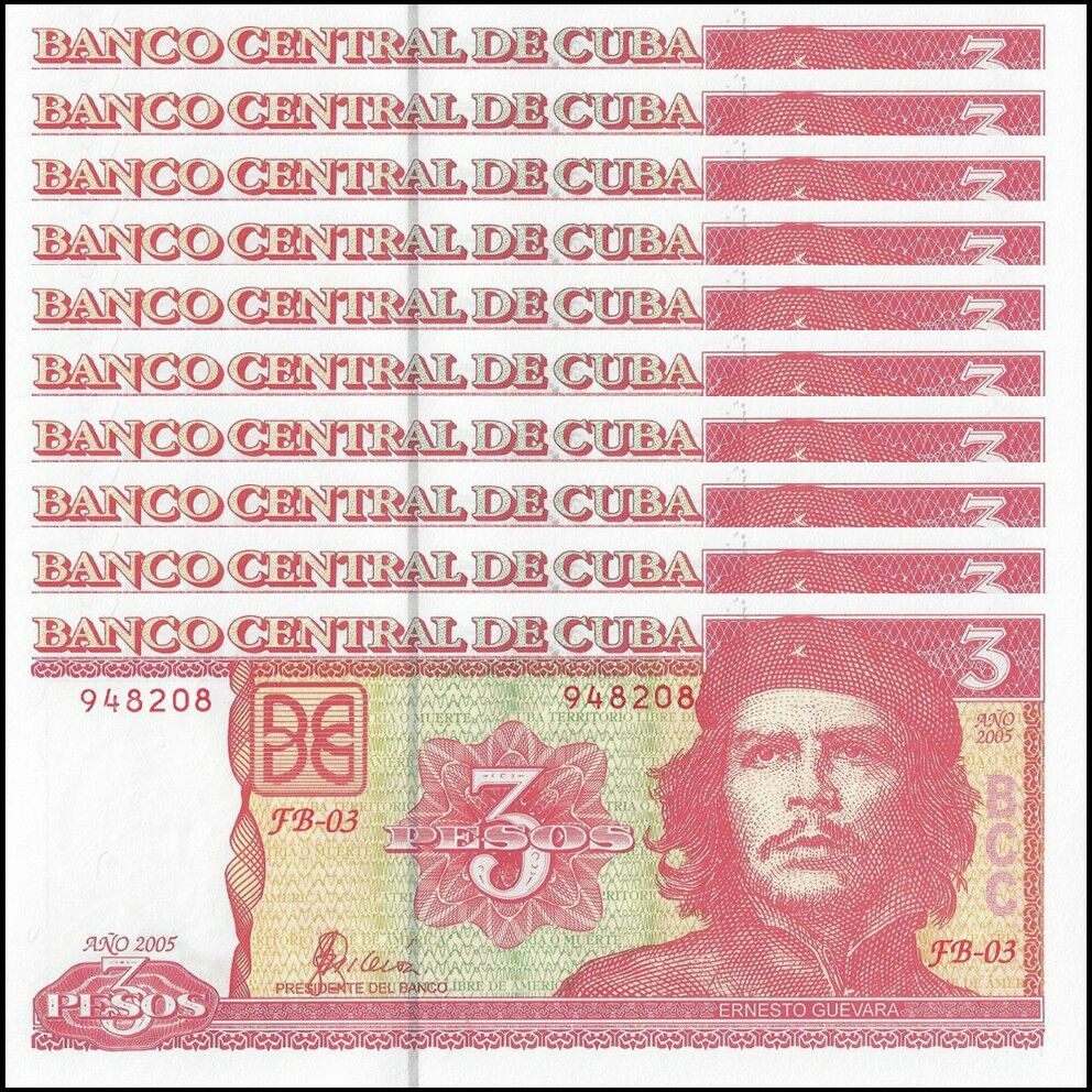 Cuba - 3 Pesos 2005 - Pick- 127b - Set 10 PCS
