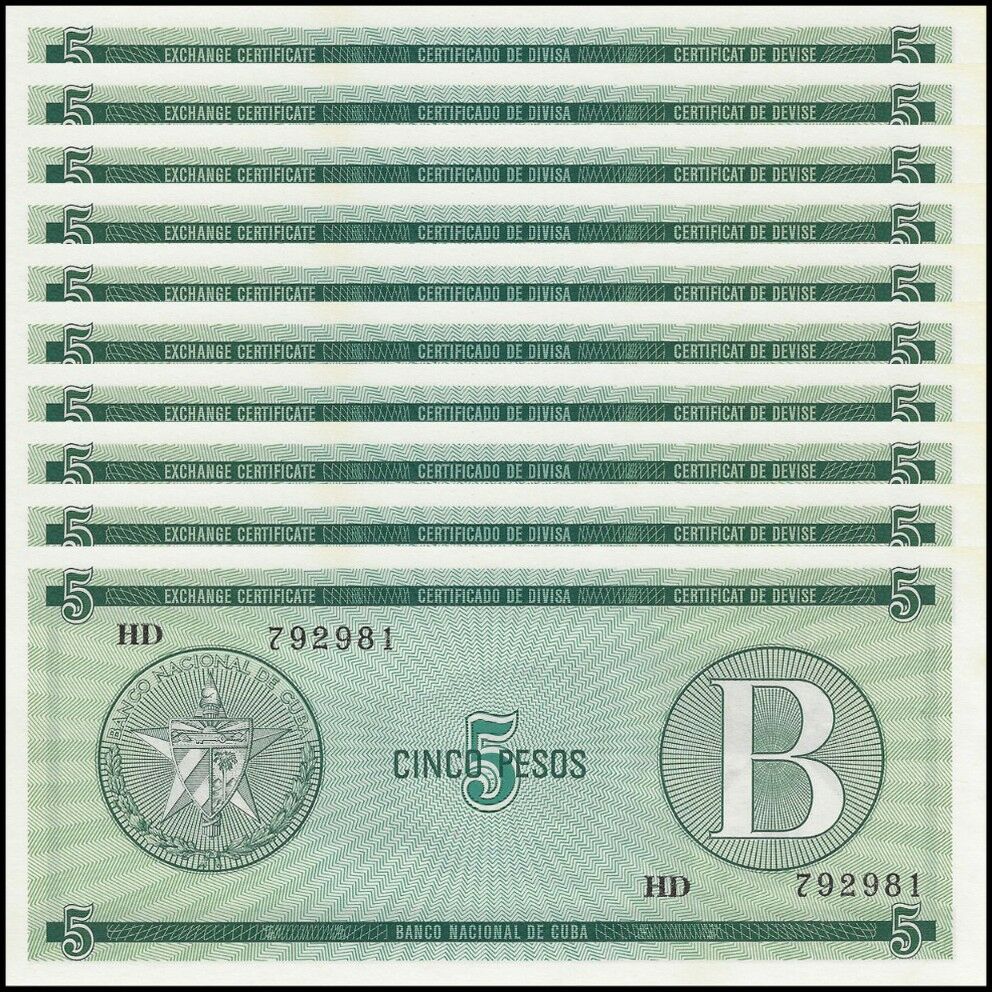 Cuba - 5 Pesos 1985 - Pick- FX7 - Set 10 PCS